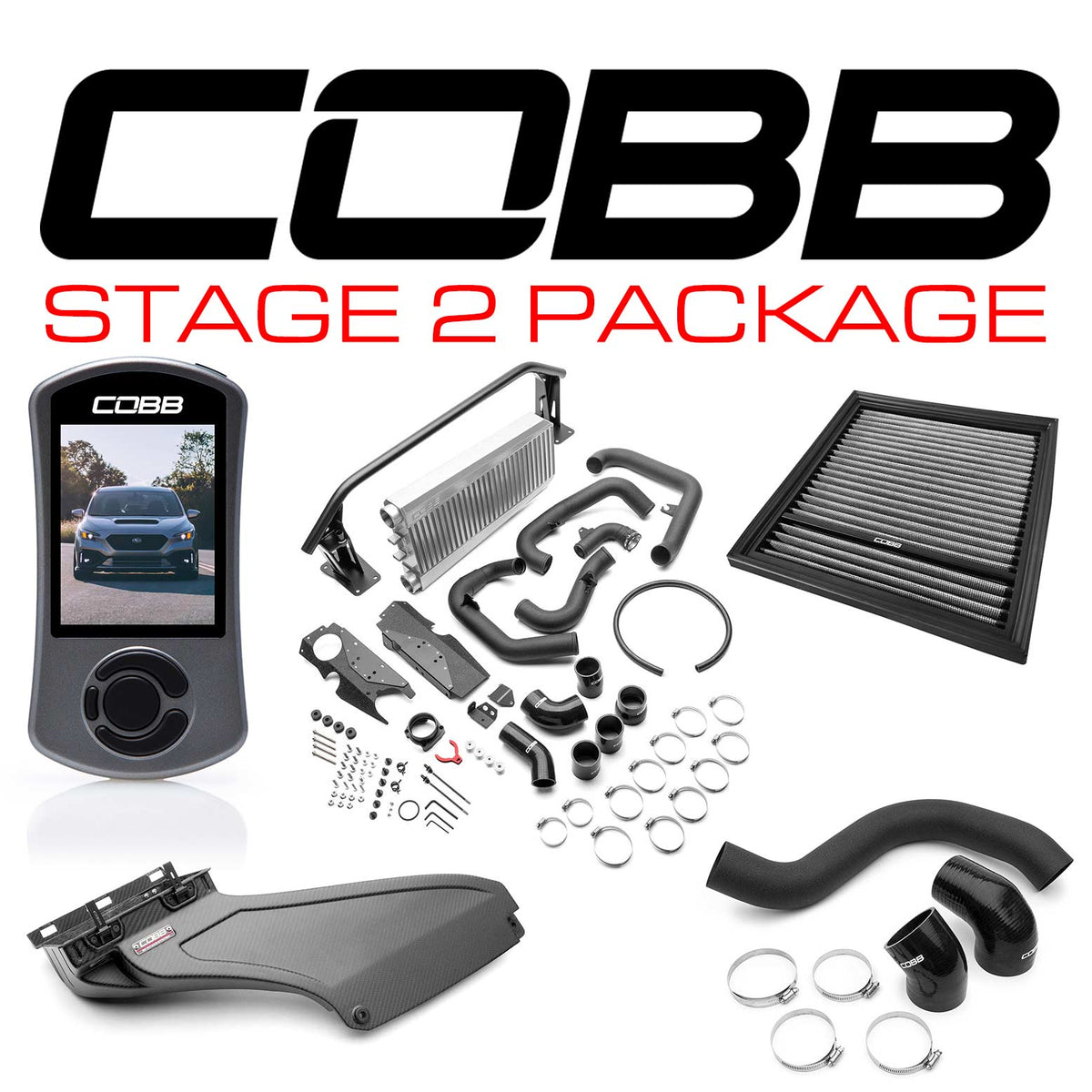 COBB Stage 2 Power Package w/ FMIC Matte CF Scoop - 2022-2025 Subaru WRX