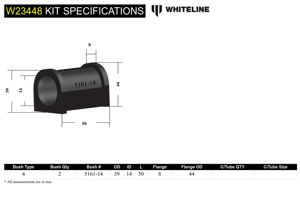 Whiteline 14 mm Rear Sway Bar Bushing Kit - 2013+ Subaru BRZ - product image 5
