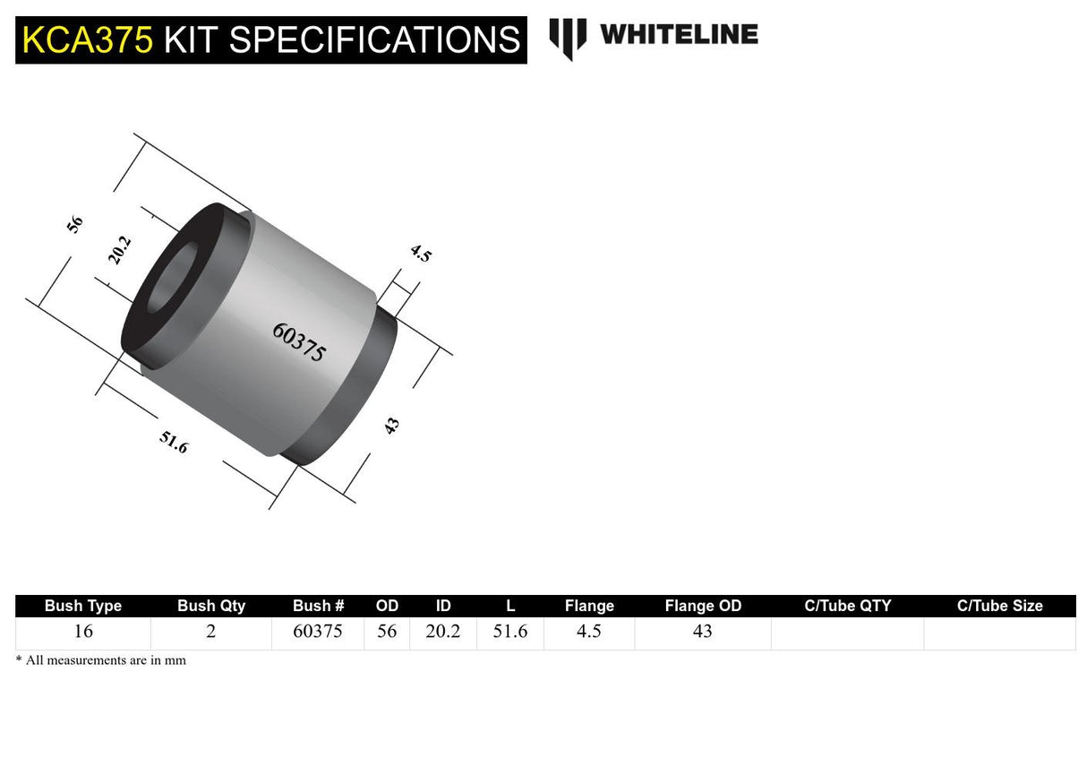 Whiteline Offset Caster Front Control Arm Bushing Kit - Subaru - product image 5