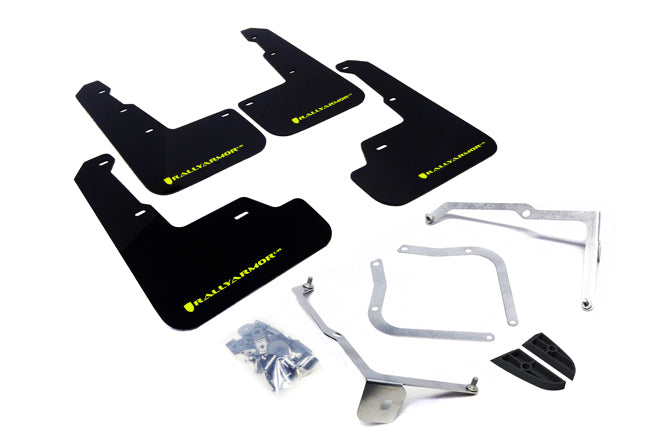 Rally Armor 2015-21 Subaru WRX & STI Black UR Mud Flap Caliper Green Logo mud flap set