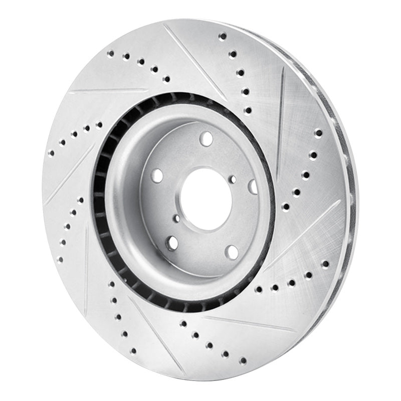R1 Concepts Front Left Drilled & Slotted Silver Brake Rotor - 2005-2020 Subaru Impreza