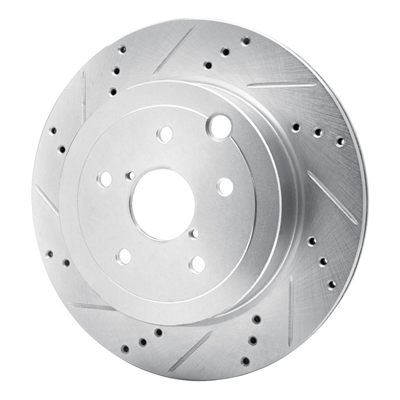 R1 Concepts Rear Left Drilled & Slotted Silver Brake Rotor - 2008-2020 Subaru Impreza