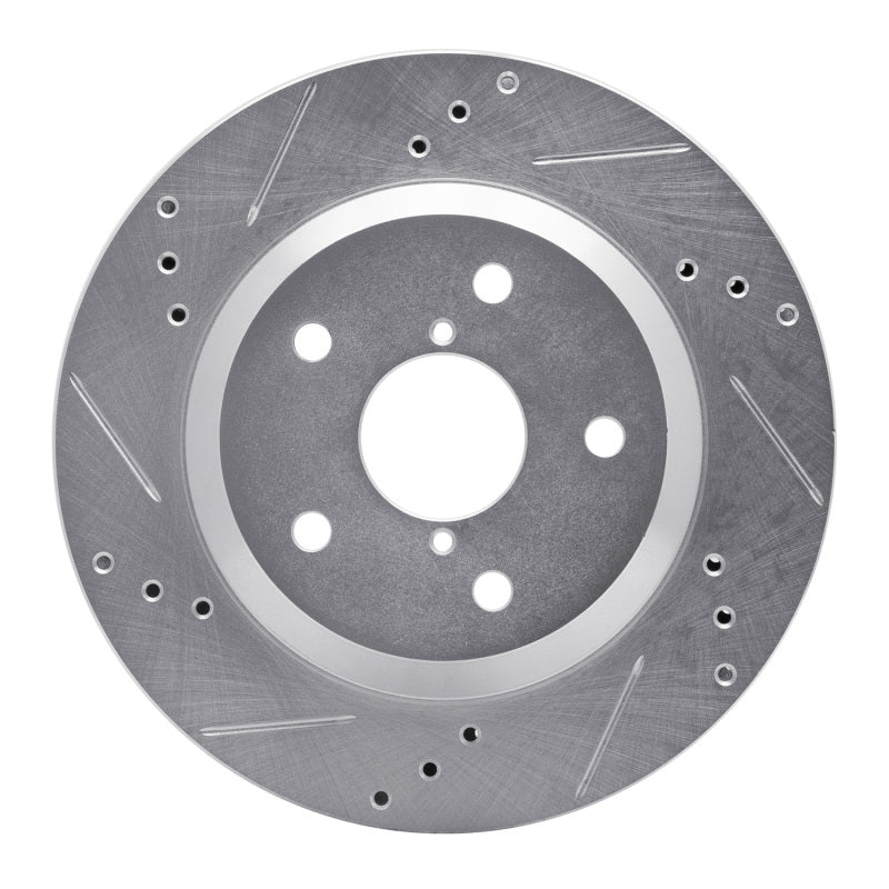 R1 Concepts Rear Left Drilled & Slotted Silver Brake Rotor - 2019-2025 Subaru Impreza