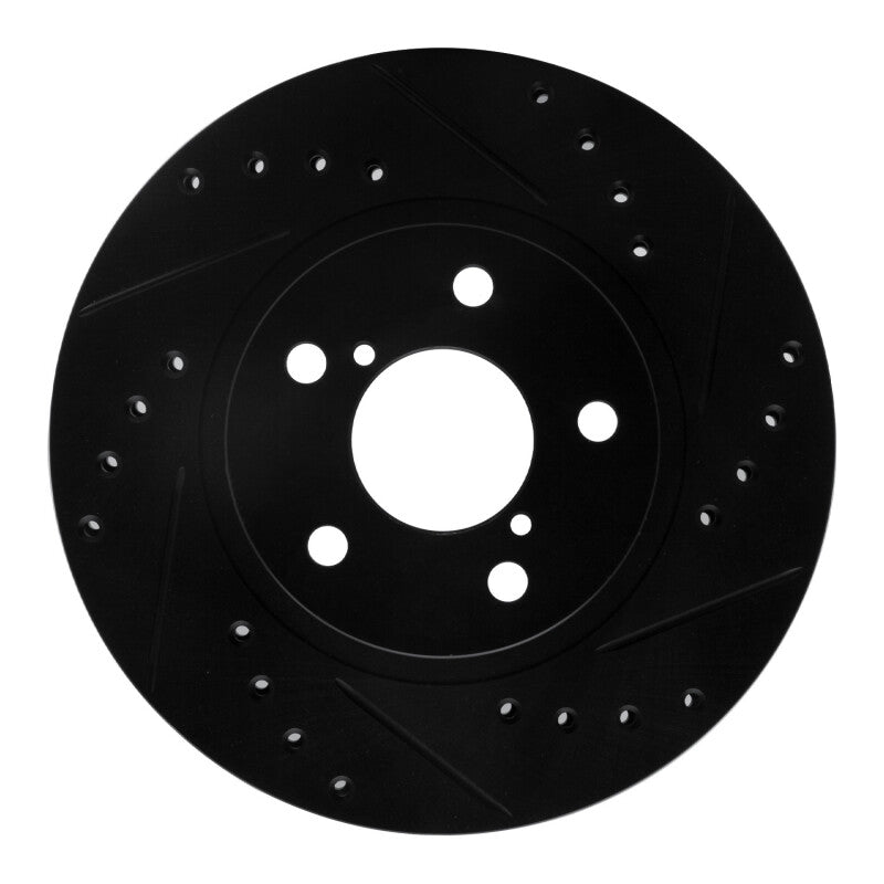 R1 Concepts Front Right Drilled & Slotted Black Brake Rotor - 1993-2001 Subaru Impreza
