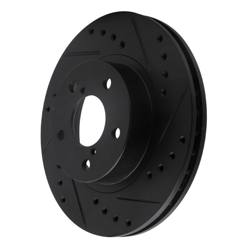 R1 Concepts Front Right Drilled & Slotted Black Brake Rotor - 1993-2001 Subaru Impreza