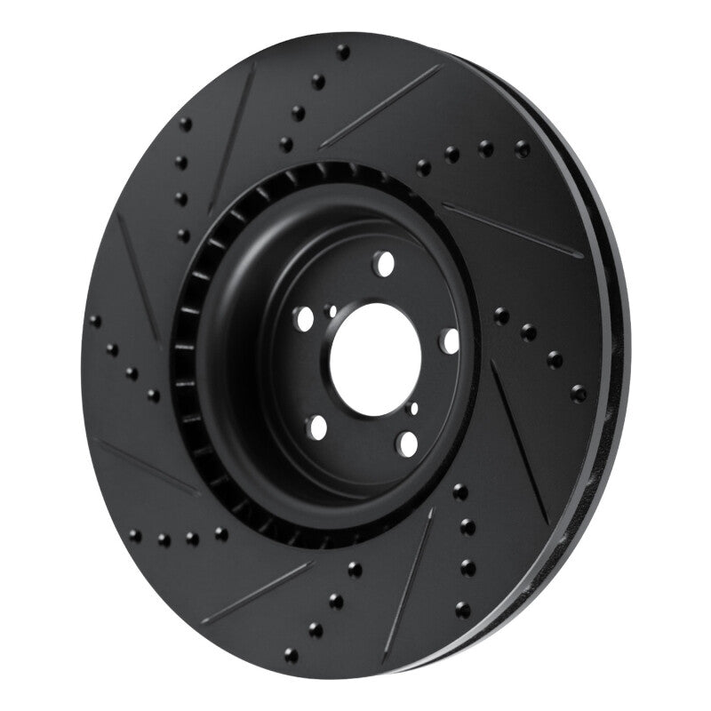 R1 Concepts Front Right Drilled & Slotted Black Brake Rotor - 2003-2025 Subaru Impreza