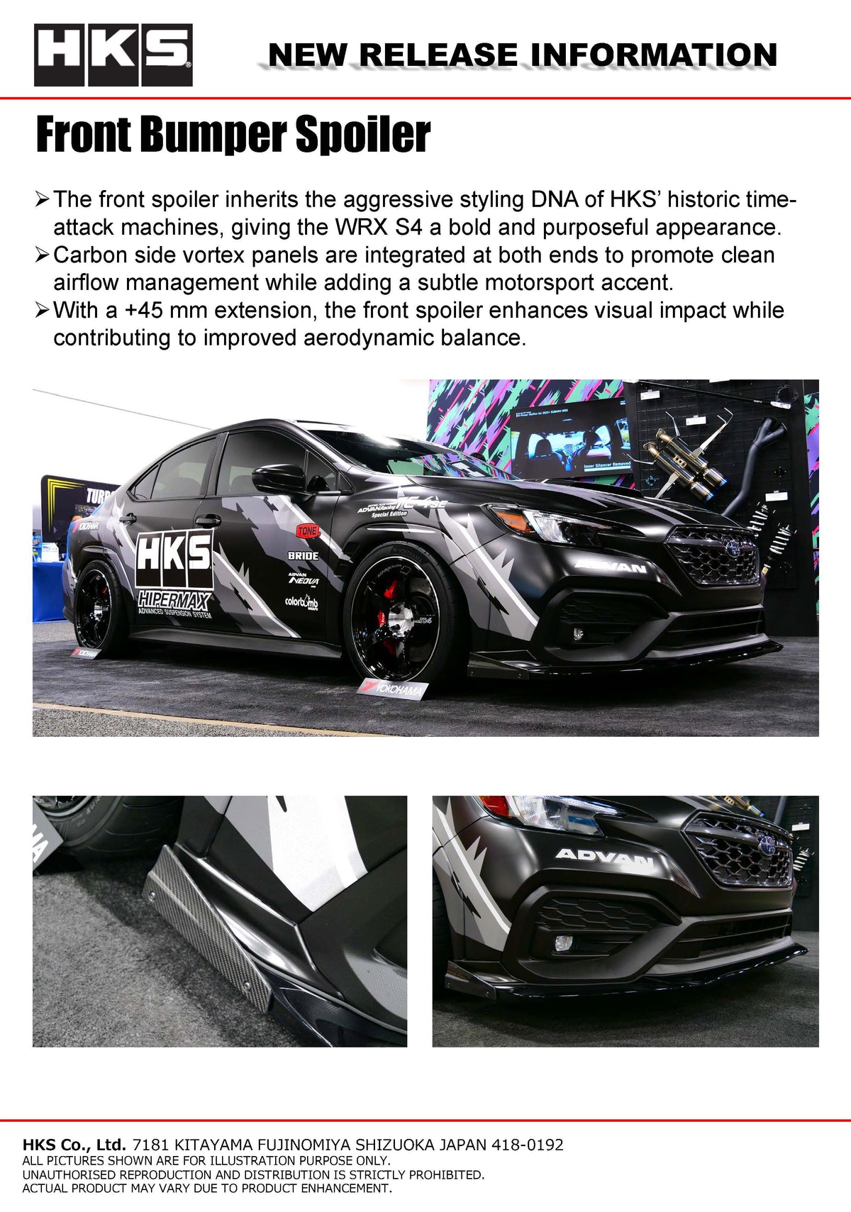HKS Type-S Front Spoiler - 2022-2025 Subaru WRX