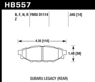 HB557B.545 brake pad shape diagram