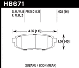 HB671F.628 brake pad shape diagram
