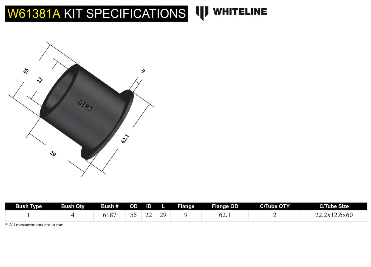 Whiteline W61381A Rear Trailing Arm Front Bushing Kit - Subaru - product image 5