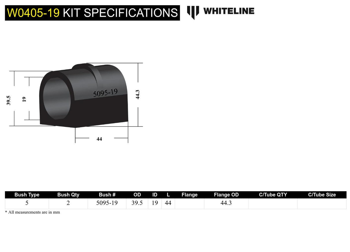 Whiteline 19 mm Front Sway Bar Bushing Kit - Subaru - product image 5