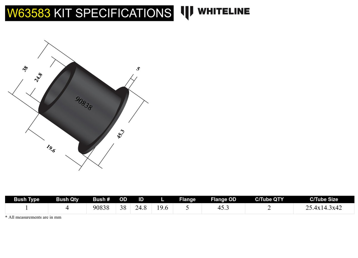 Whiteline Rear Toe Arm Inner Bushing Kit - Subaru - product image 5