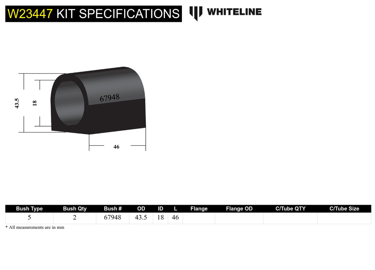 Whiteline 18 mm Front Sway Bar Bushing Kit - 2013+ Subaru BRZ - product image 5
