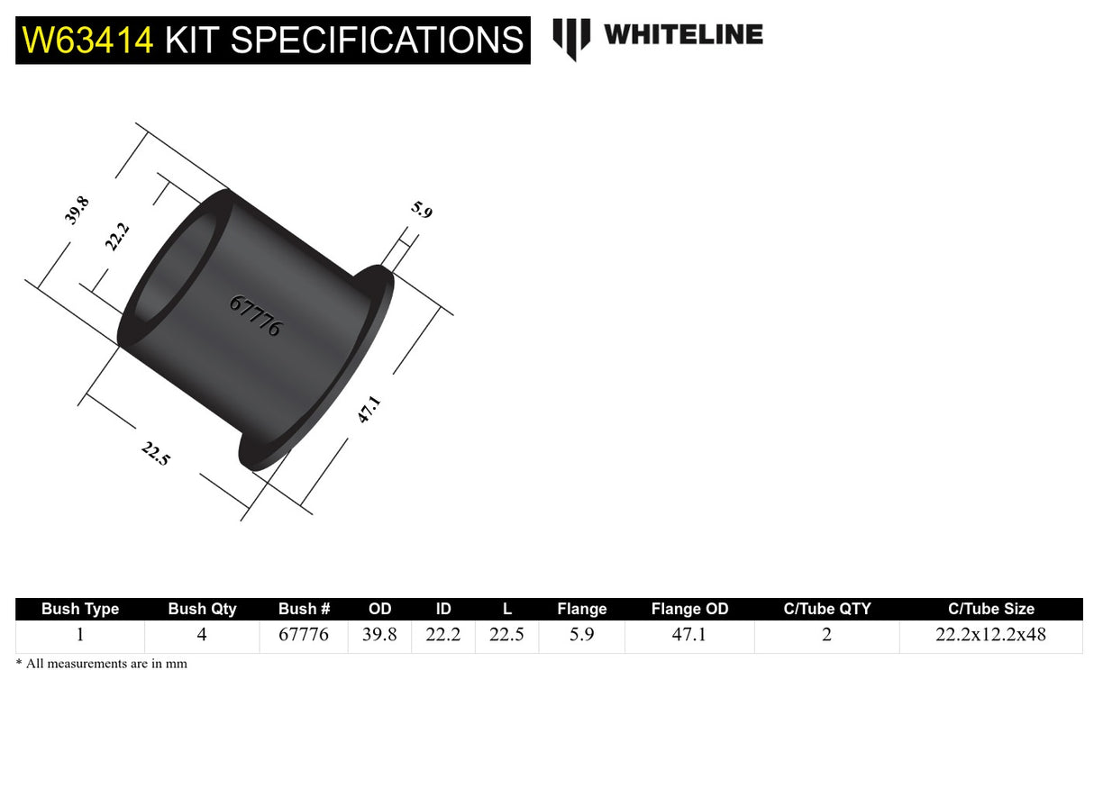 Whiteline W63414 Rear Trailing Arm Front Bushing Kit - Subaru - product image 5