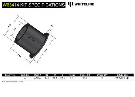 Whiteline W63414 Rear Trailing Arm Front Bushing Kit - Subaru - product image 5