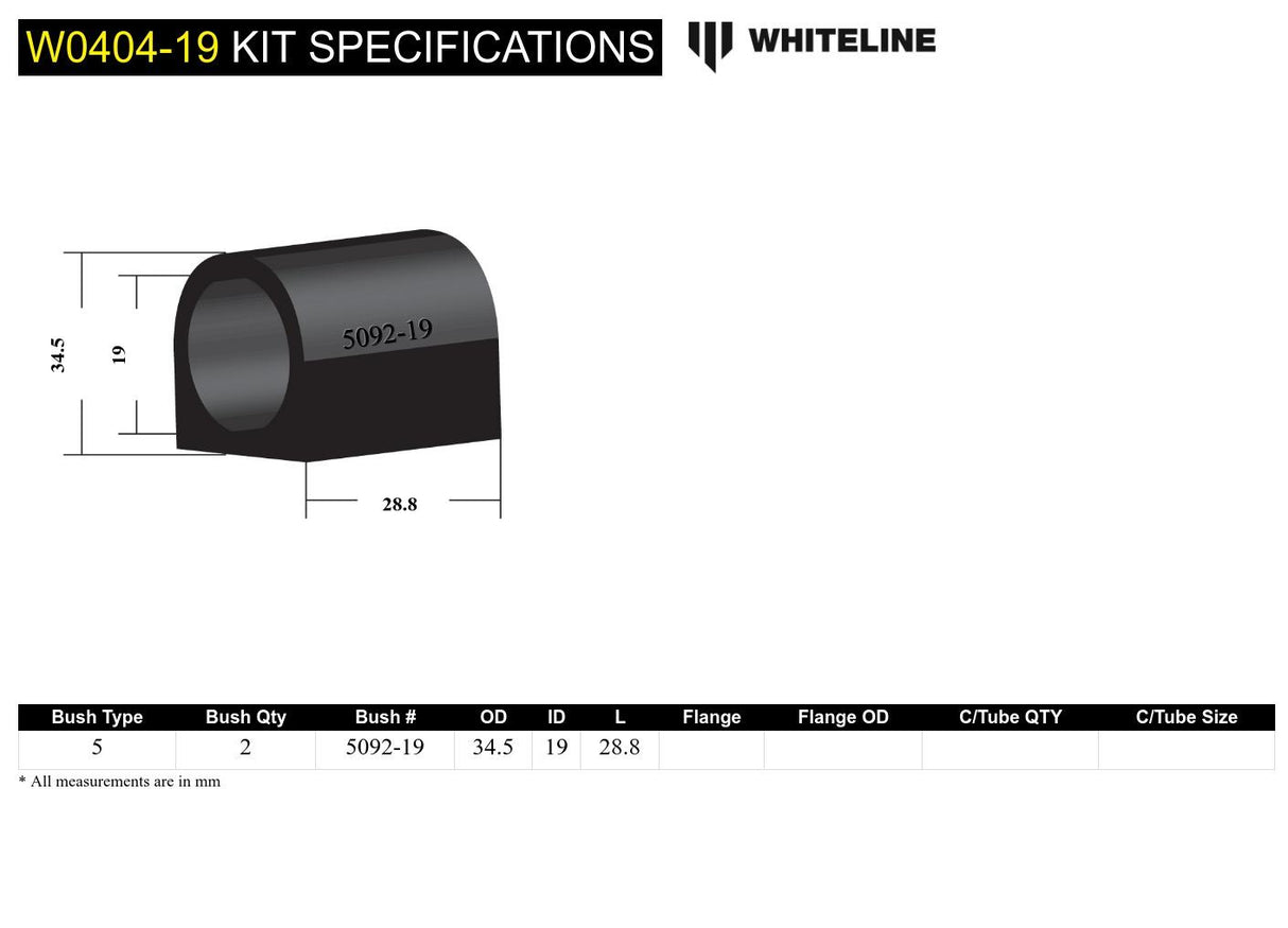 Whiteline 19 mm Sway Bar Bushing Kit - Subaru - product image 4
