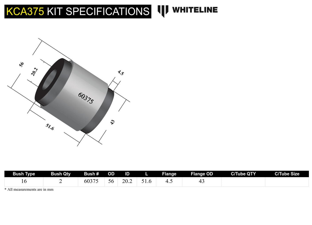 Whiteline Offset Caster Front Control Arm Bushing Kit - Subaru - product image 5