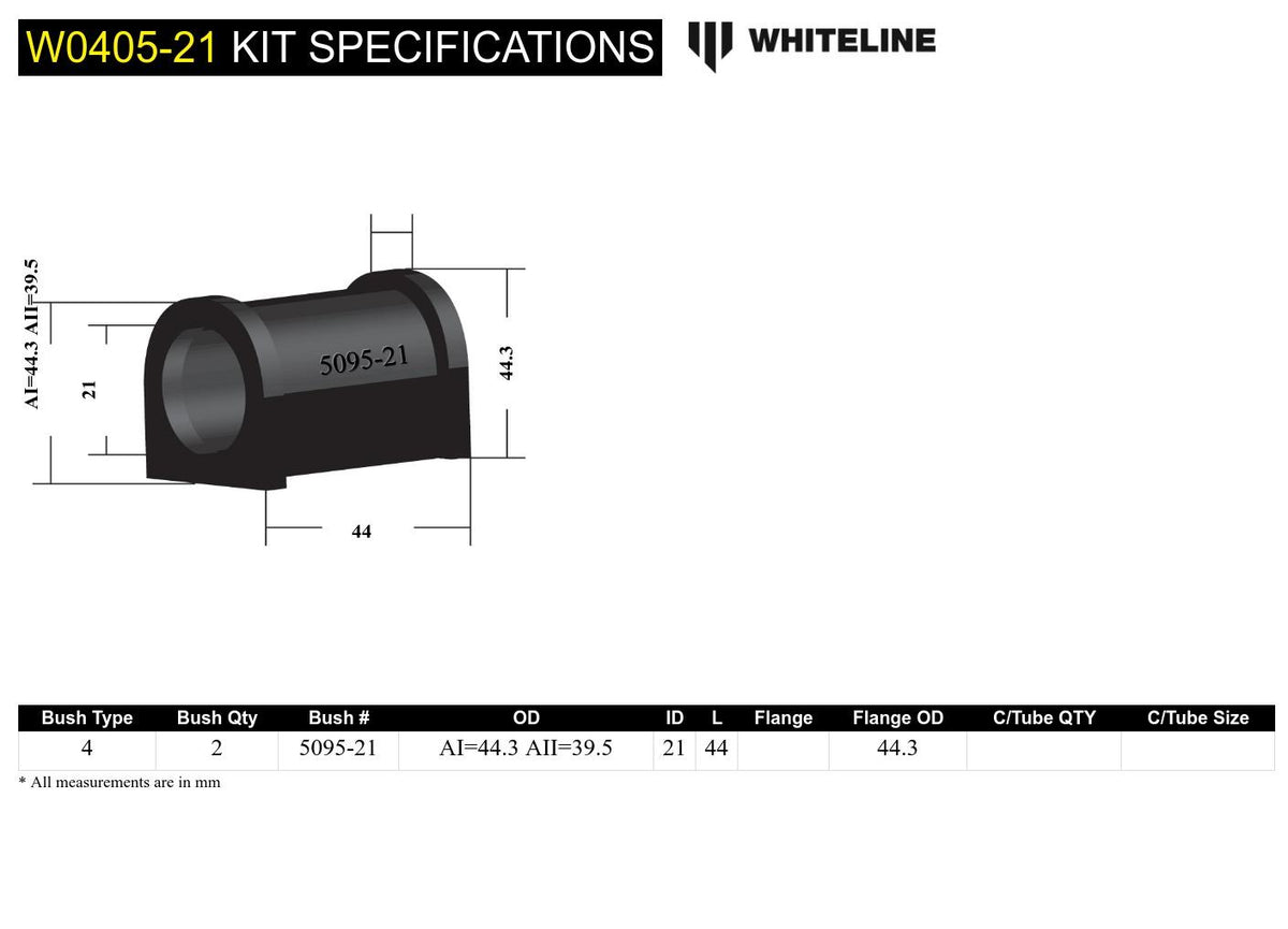 Whiteline 21 mm Front Sway Bar Bushing Kit - Subaru - product image 5