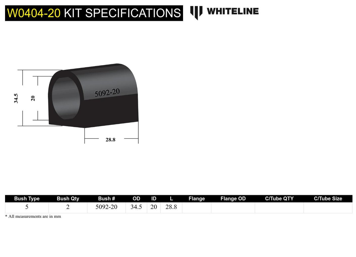 Whiteline 20 mm Sway Bar Bushing Kit - Subaru - product image 4