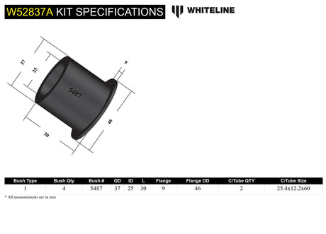 Whiteline W52837A Front Control Arm Inner Front Bushing Kit - Subaru - product image 5