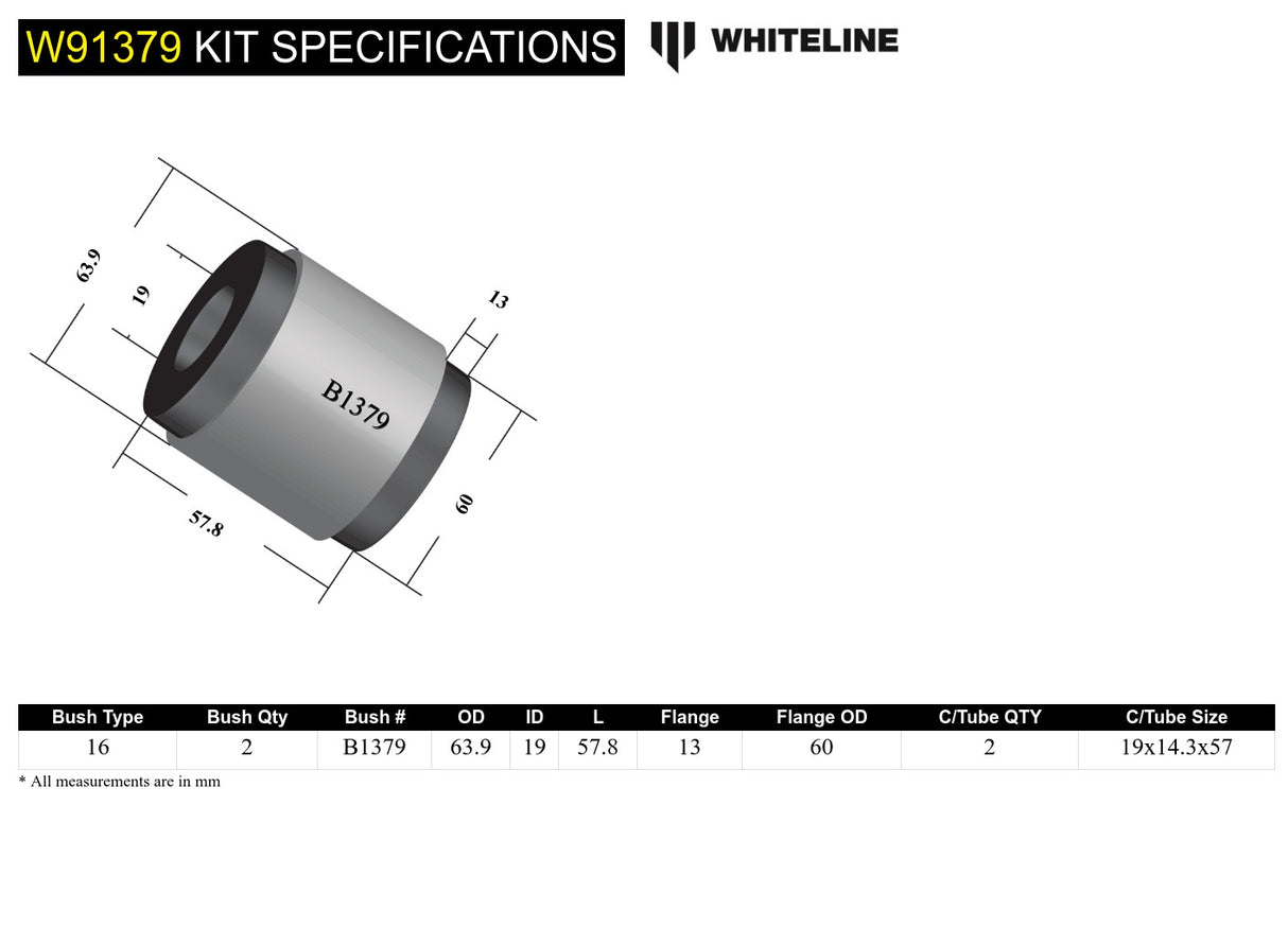 Whiteline Rear Differential Outrigger Bushing Kit - Subaru Impreza - product image 4
