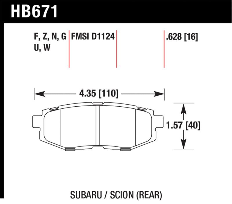 Hawk Performance Performance Ceramic Rear Street Brake Pads - 2011-2019 Subaru Legacy