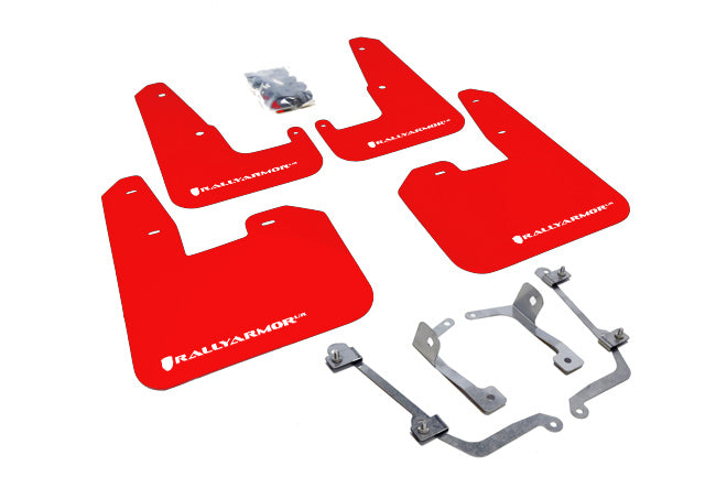 Rally Armor 2008-14 Subaru STI Red UR Mud Flap White Logo mud flap set