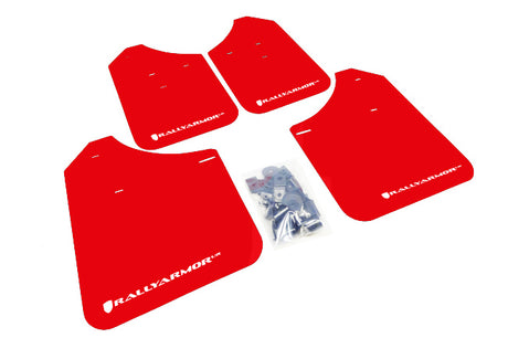 Rally Armor 2002-07 Subaru WRX STI Red UR Mud Flap White Logo mud flap set