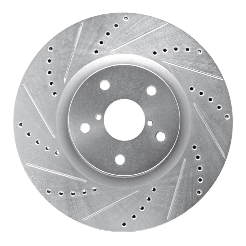 R1 Concepts Front Left Drilled & Slotted Silver Brake Rotor - 2005-2020 Subaru Impreza