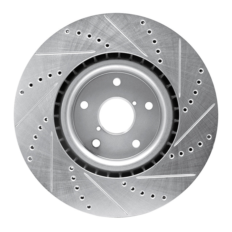 R1 Concepts Front Left Drilled & Slotted Silver Brake Rotor - 2005-2020 Subaru Impreza