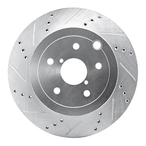 R1 Concepts Rear Left Drilled & Slotted Silver Brake Rotor - 2008-2020 Subaru Impreza