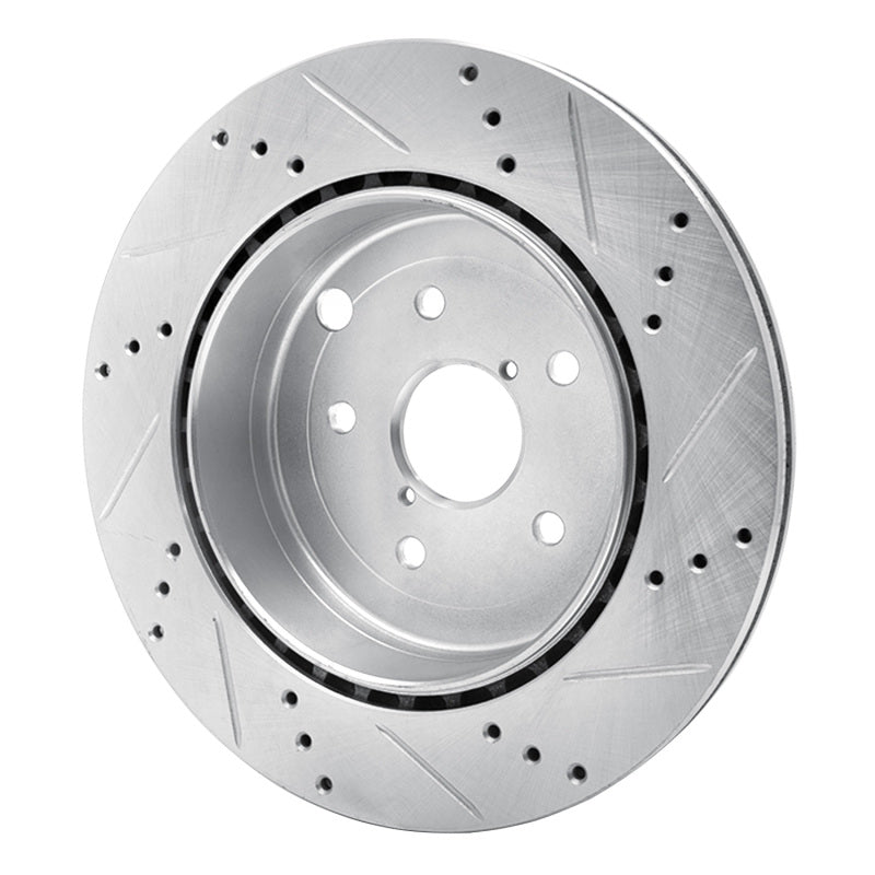 R1 Concepts Rear Left Drilled & Slotted Silver Brake Rotor - 2008-2020 Subaru Impreza