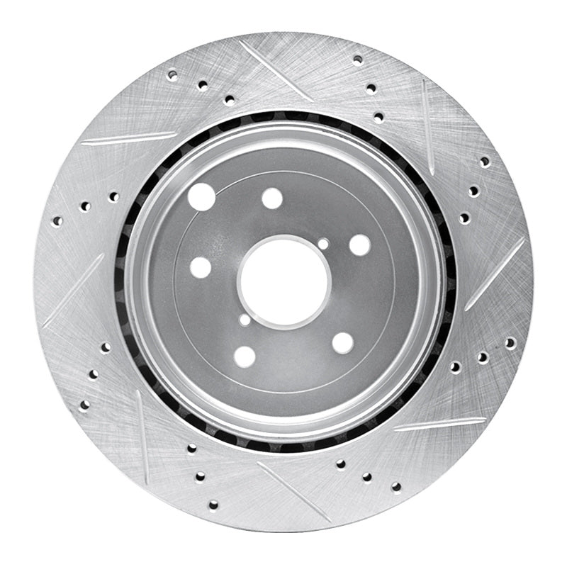 R1 Concepts Rear Left Drilled & Slotted Silver Brake Rotor - 2008-2020 Subaru Impreza