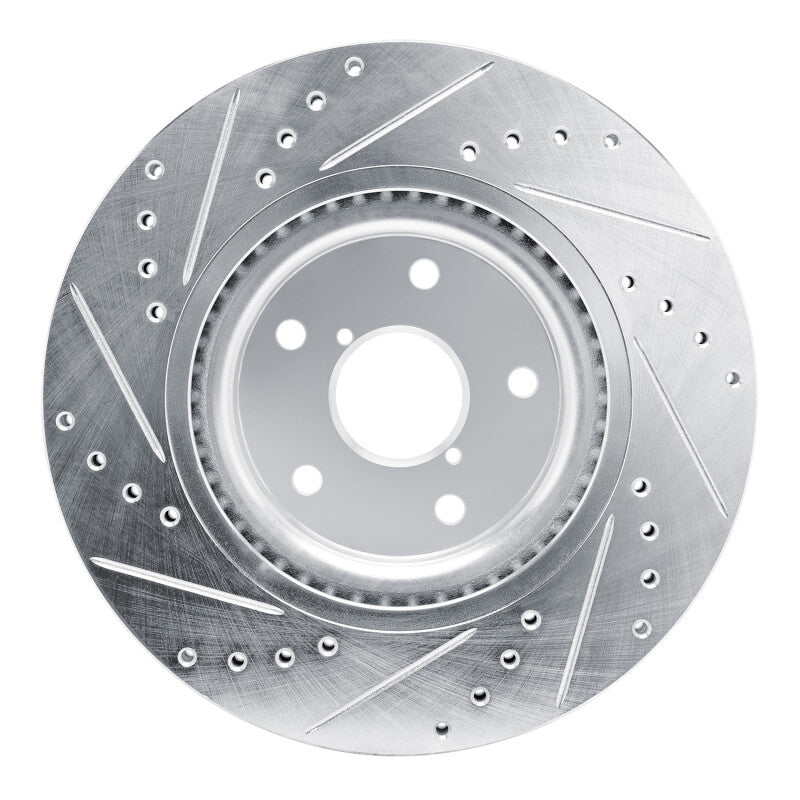 R1 Concepts Front Right Drilled & Slotted Silver Brake Rotor - 2020-2025 Subaru Impreza
