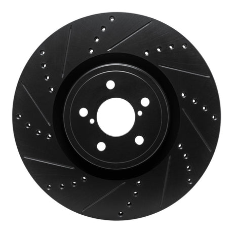 R1 Concepts Front Left Drilled & Slotted Black Brake Rotor - 2003-2025 Subaru Impreza