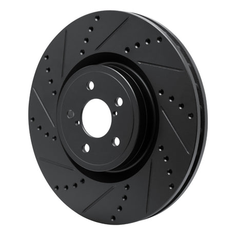 R1 Concepts Front Left Drilled & Slotted Black Brake Rotor - 2003-2025 Subaru Impreza