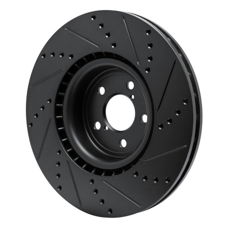 R1 Concepts Front Left Drilled & Slotted Black Brake Rotor - 2003-2025 Subaru Impreza