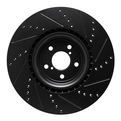 R1 Concepts Front Left Drilled & Slotted Black Brake Rotor - 2003-2025 Subaru Impreza