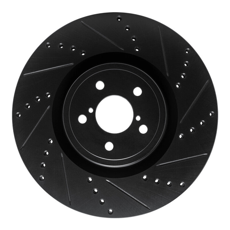 R1 Concepts Front Right Drilled & Slotted Black Brake Rotor - 2003-2025 Subaru Impreza
