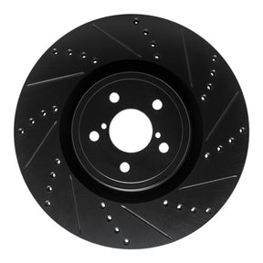 R1 Concepts Front Right Drilled & Slotted Black Brake Rotor - 2003-2025 Subaru Impreza
