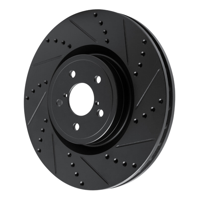 R1 Concepts Front Right Drilled & Slotted Black Brake Rotor - 2003-2025 Subaru Impreza