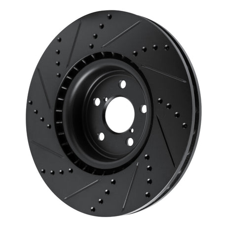 R1 Concepts Front Right Drilled & Slotted Black Brake Rotor - 2003-2025 Subaru Impreza