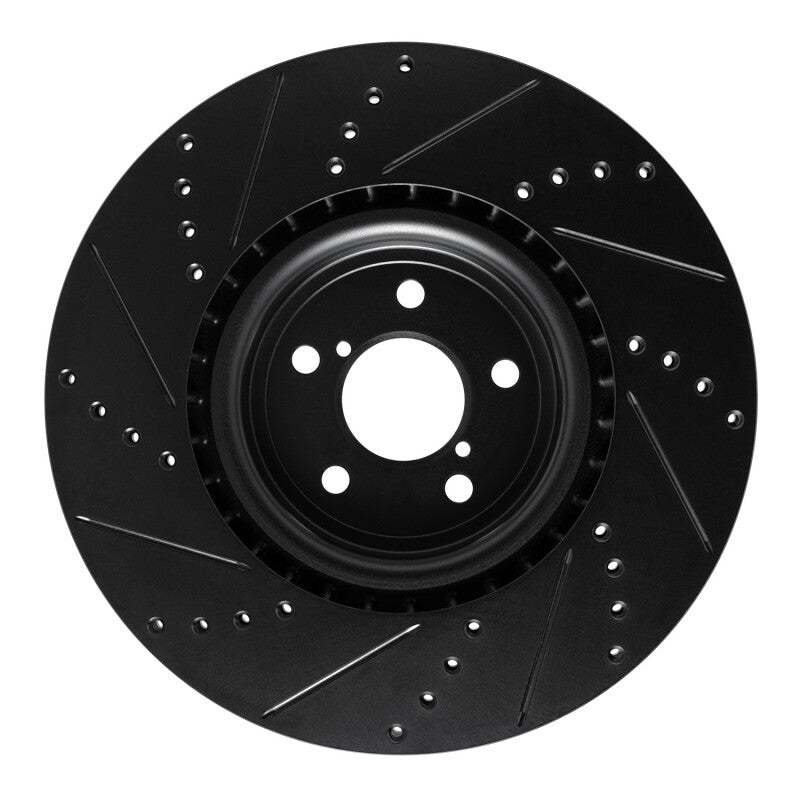 R1 Concepts Front Right Drilled & Slotted Black Brake Rotor - 2003-2025 Subaru Impreza