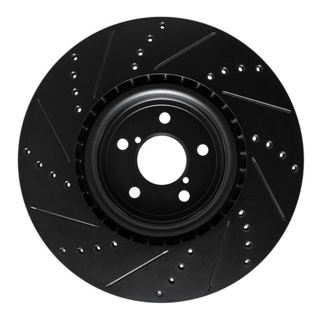 R1 Concepts Front Right Drilled & Slotted Black Brake Rotor - 2003-2025 Subaru Impreza