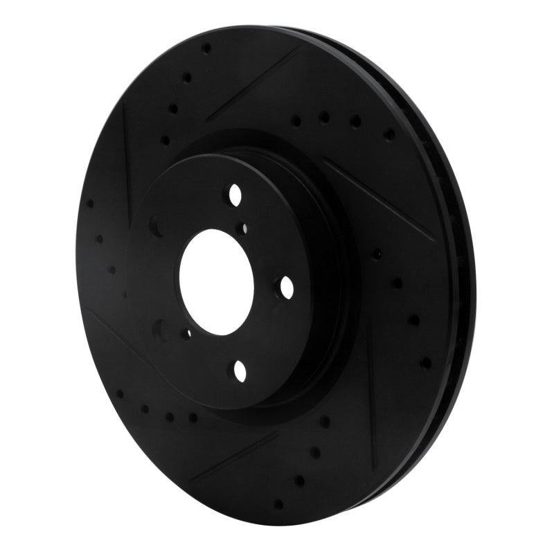 R1 Concepts Front Left Drilled & Slotted Brake Rotor Black - 2017-2023 Subaru Impreza